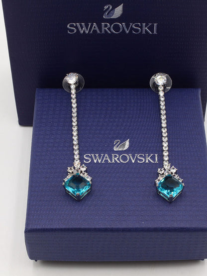 حلق سواروفسكي لونق بيق بلو سكوير حلق Swarovski