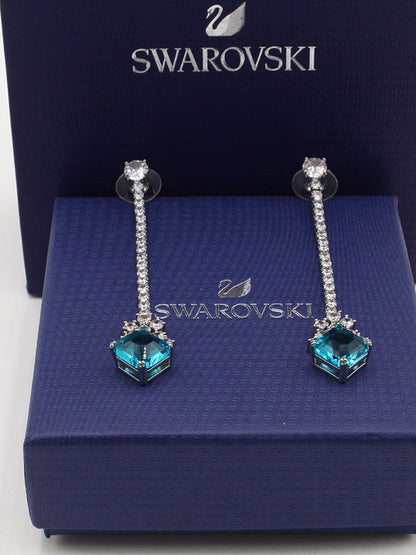 حلق سواروفسكي لونق بيق بلو سكوير حلق Swarovski