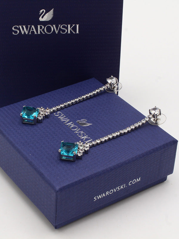 حلق سواروفسكي لونق بيق بلو سكوير حلق Swarovski