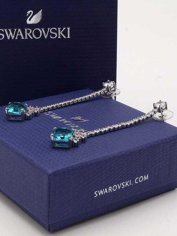 حلق سواروفسكي لونق بيق بلو سكوير حلق Swarovski