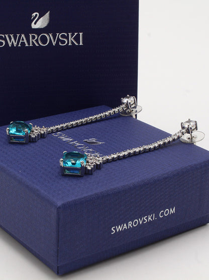 حلق سواروفسكي لونق بيق بلو سكوير حلق Swarovski