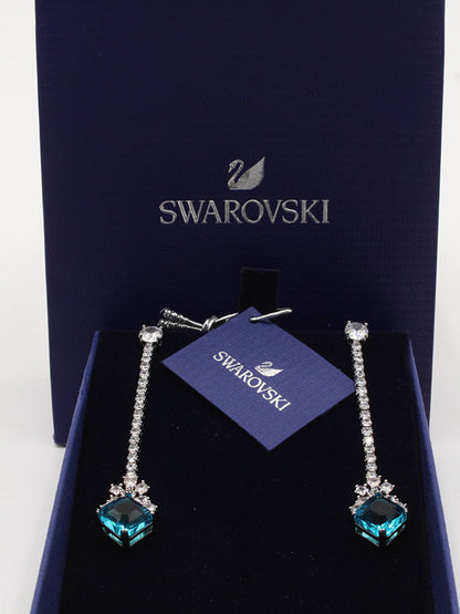 حلق سواروفسكي لونق بيق بلو سكوير حلق Swarovski