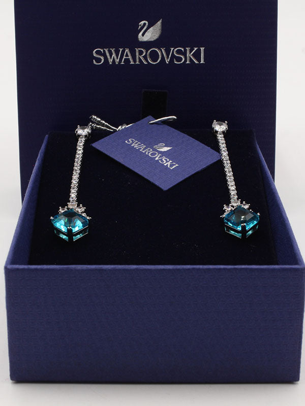 حلق سواروفسكي لونق بيق بلو سكوير حلق Swarovski