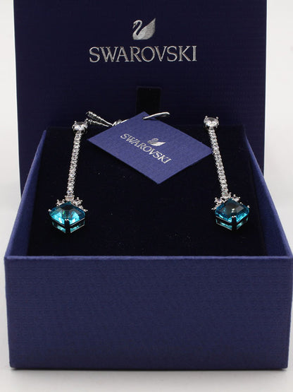 حلق سواروفسكي لونق بيق بلو سكوير حلق Swarovski