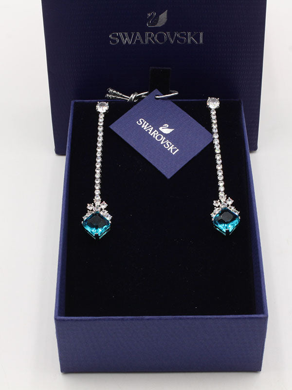 حلق سواروفسكي لونق بيق بلو سكوير حلق Swarovski