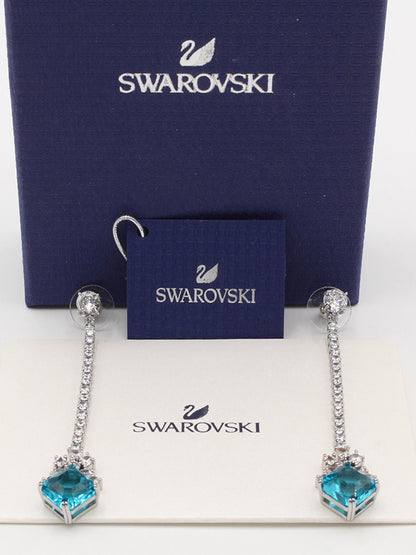 حلق سواروفسكي لونق بيق بلو سكوير حلق Swarovski