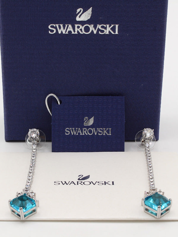 حلق سواروفسكي لونق بيق بلو سكوير حلق Swarovski