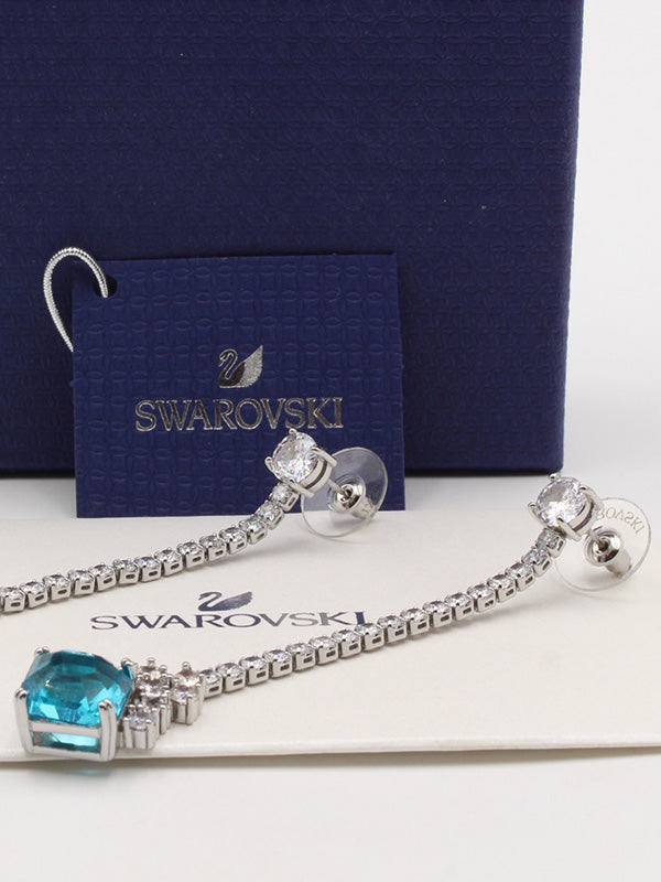 حلق سواروفسكي لونق بيق بلو سكوير حلق Swarovski