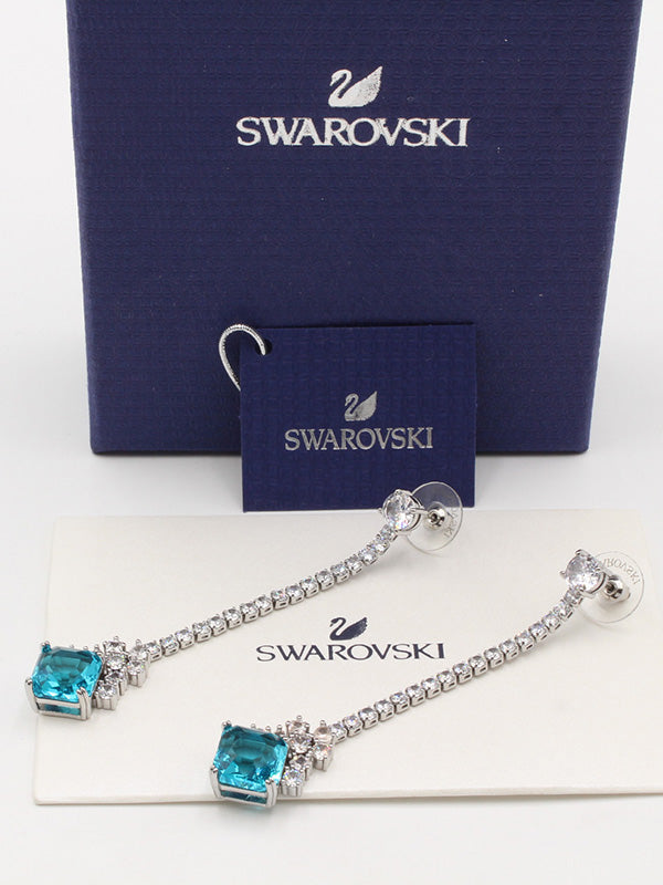 حلق سواروفسكي لونق بيق بلو سكوير حلق Swarovski