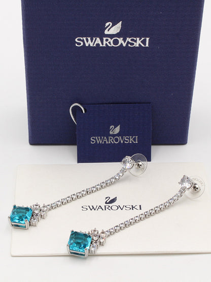 حلق سواروفسكي لونق بيق بلو سكوير حلق Swarovski