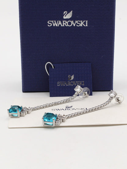 حلق سواروفسكي لونق بيق بلو سكوير حلق Swarovski