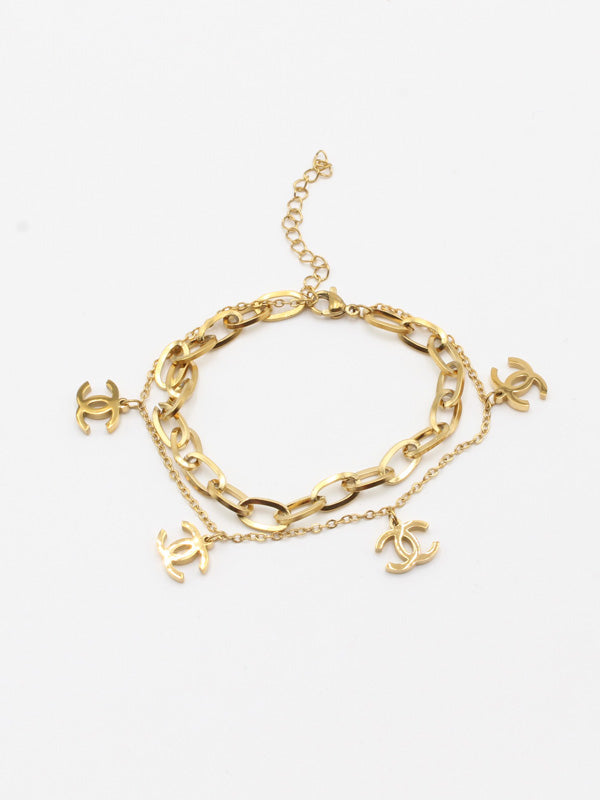 اسوارة شانيل دبل شاين لوقو فايف بندنت اسواره chanel