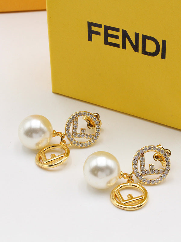 حلق فندي بيرل لولو زركون حلق fendi ذهبي