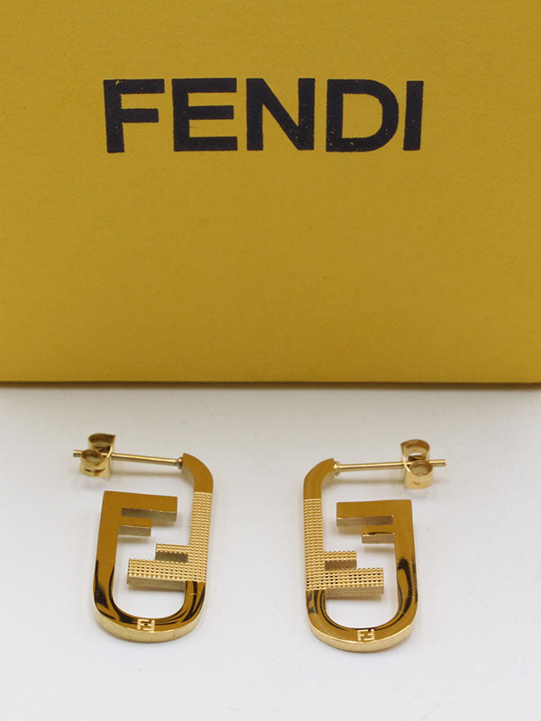 حلق فندي ميتل وسط ذهبي حلق fendi ذهبي