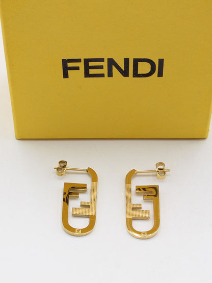 حلق فندي ميتل وسط ذهبي حلق fendi