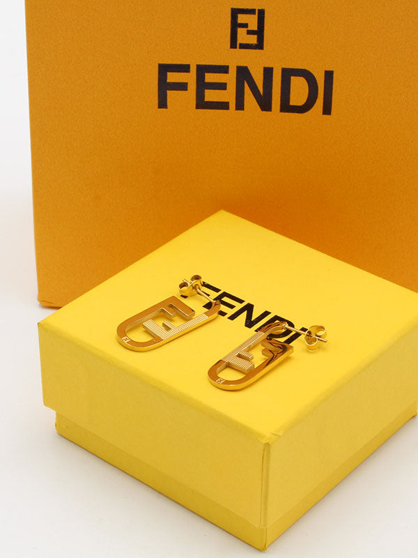 حلق فندي ميتل وسط ذهبي حلق fendi