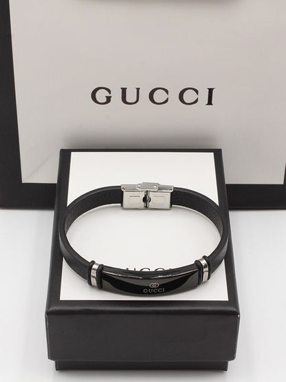 اساور قوتشي رجالي جلد لوقو اسواره gucci اسود