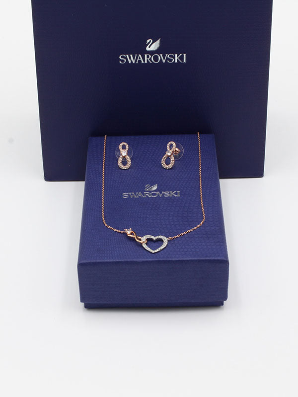 طقم سواروفسكي 2 قطع قلب روز قولد اطقم Swarovski