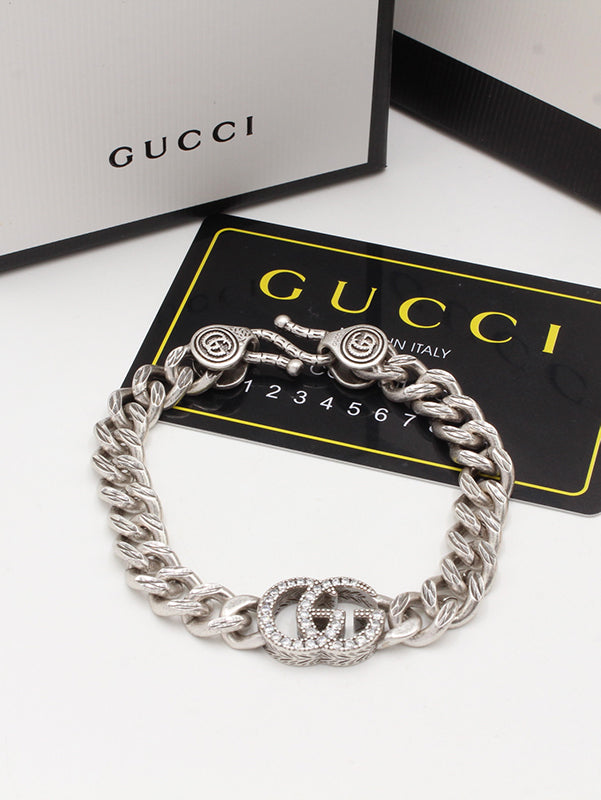 اسوارة قوتشي زركون جنزير لوقو اسواره gucci فضي