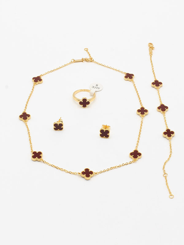 طقم فان كليف ورود صغيره شيل اطقم van cleef عنابي ذهبي 6