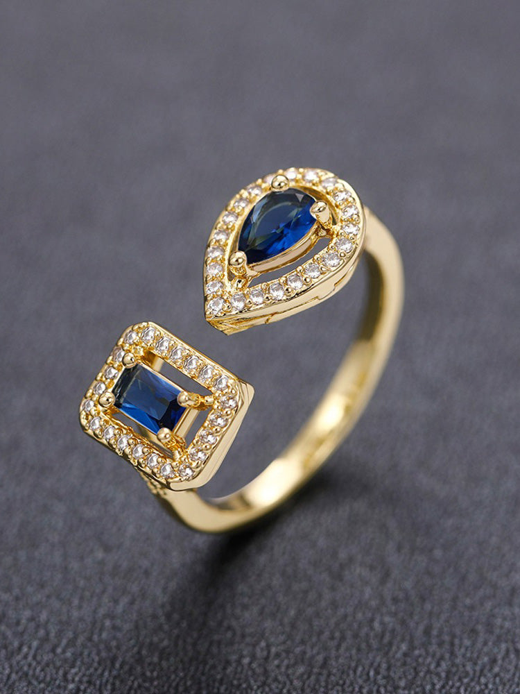 خاتم ميسيكا زركون ملتي ستون ازرق ذهبي - Jewel