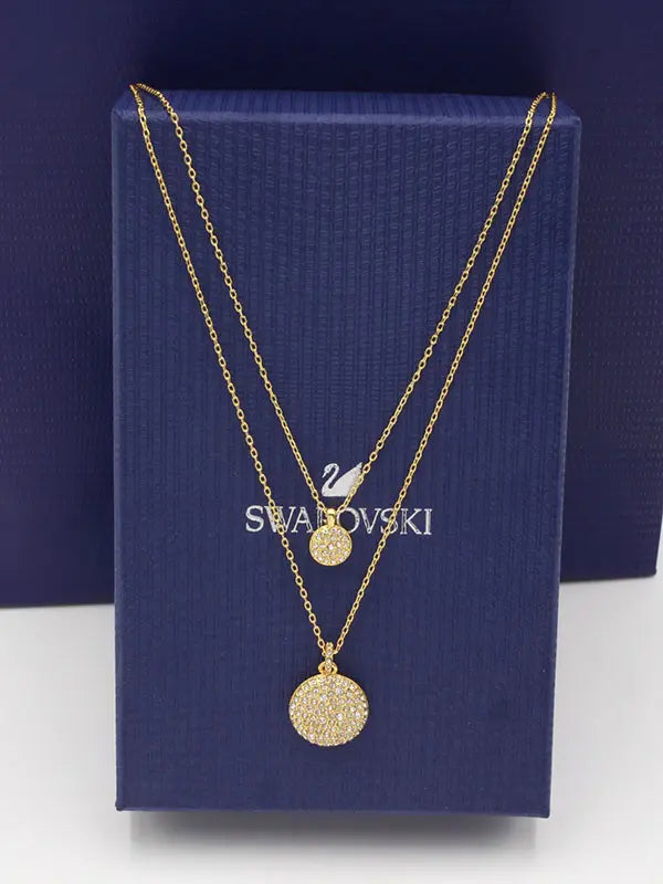سلسال سواروفسكي ستون دبل لاينز لوقو سلسال Swarovski ذهبي