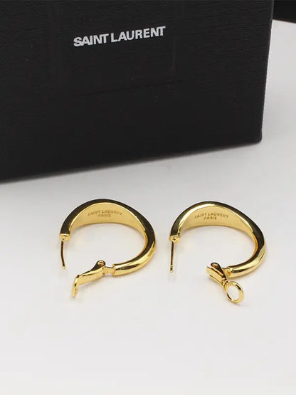 حلق ايف سان لوران مدور ذهبي لوقو حلق ysl