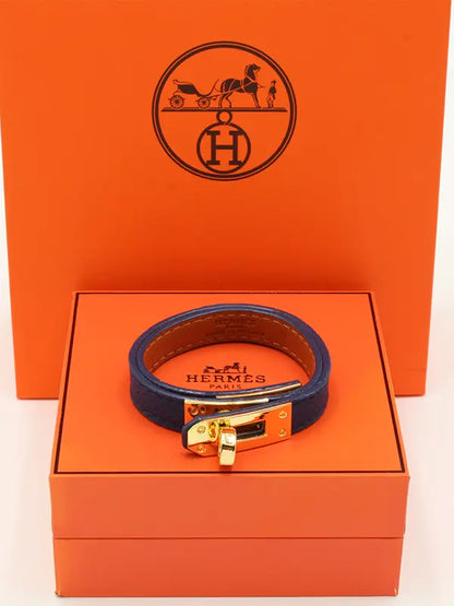 اسوارة هيرمز جلد ماستر لوقو اسواره HERMES كحلي