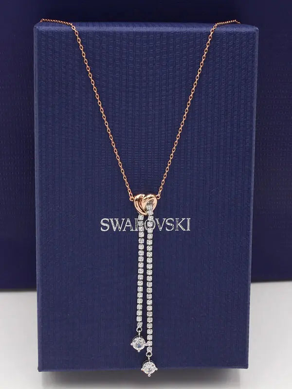 سلسال سواروفسكي نيو هارت لونق لوقو سلسال Swarovski روز قولد