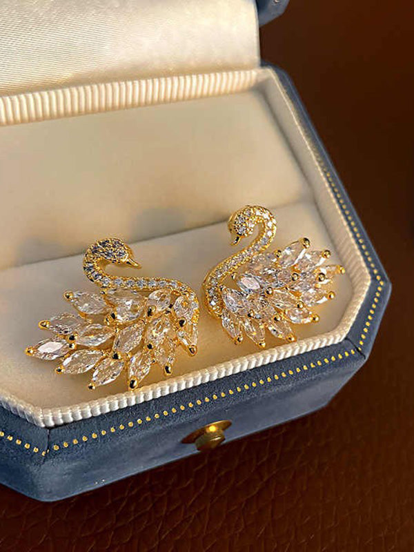 حلق سواروفسكي سوان فضي حلق Swarovski