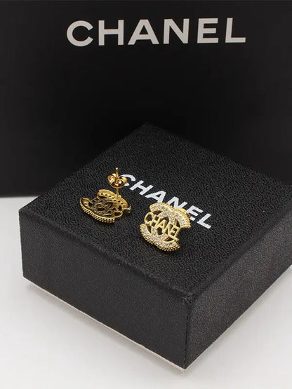 حلق شانيل زركون لوقو قولد حلق chanel