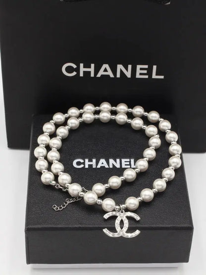 سلسال شانيل عقد لولو فضي سلسال chanel