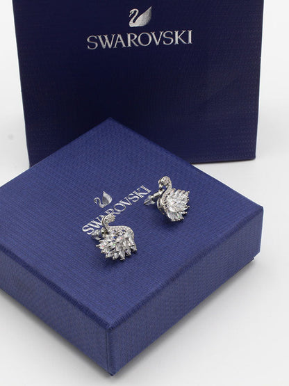 حلق سواروفسكي سوان فضي حلق Swarovski