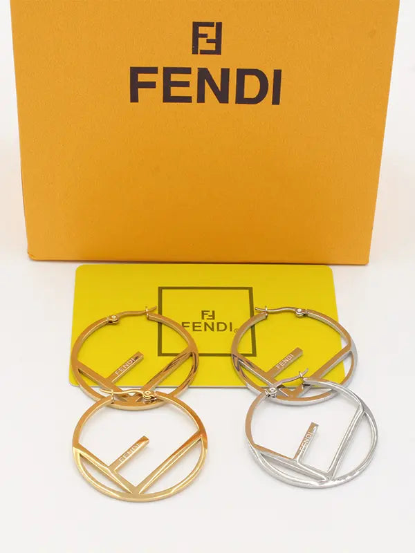 حلق فندي مدور كبير فلات لوقو حلق fendi