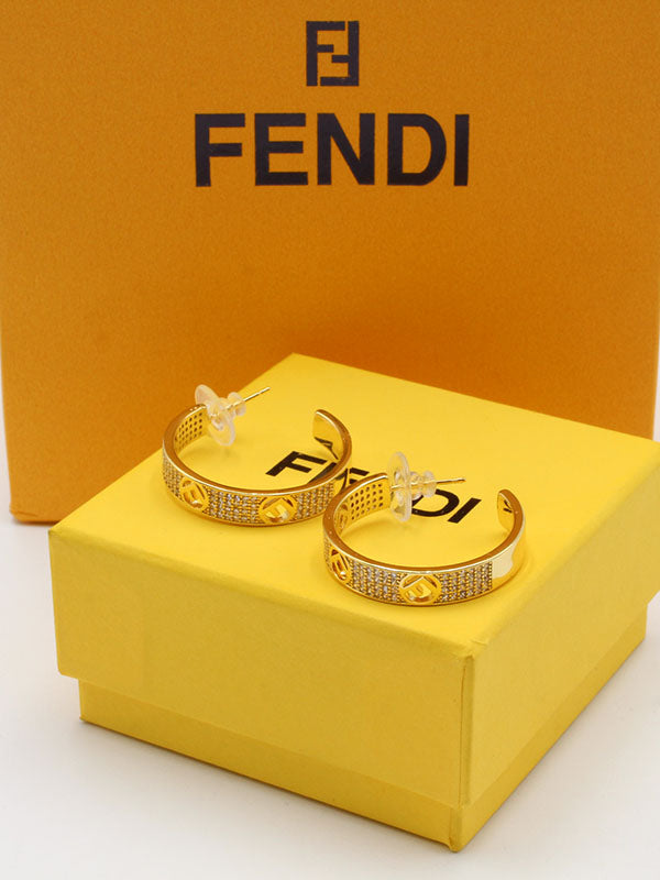 حلق فندي دائري زركون حلق fendi ذهبي