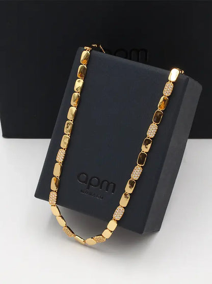 سلسال اي بي ام هاف ستون زركون لوقو سلسال APM ذهبي