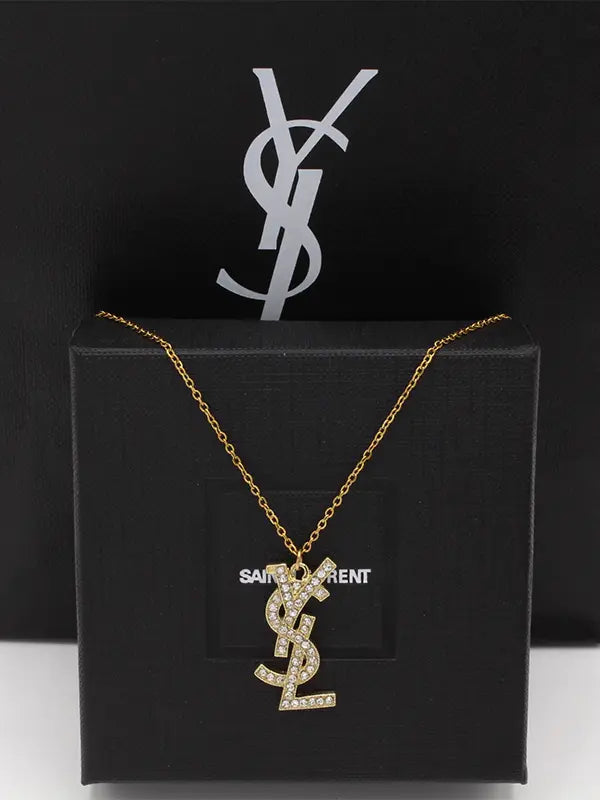 سلسال ايف سان لوران تعليقه زركون لوقو سلسال ysl ذهبي
