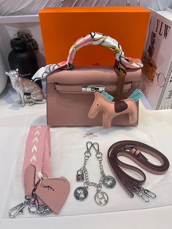 شنطة هيرمز سلفر وذ سكارف شنط وحقائب hermes bag وردي