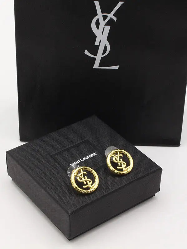 حلق ايف سان لوران ميتال مدور لوقو حلق ysl