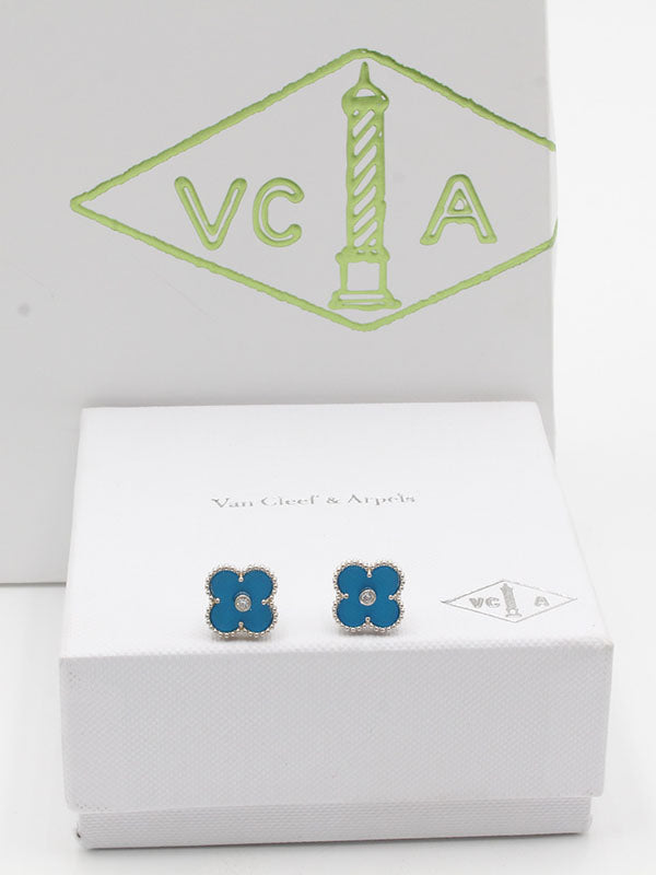 حلق فان كليف ستون لوقو حلق van cleef تركواز فضي