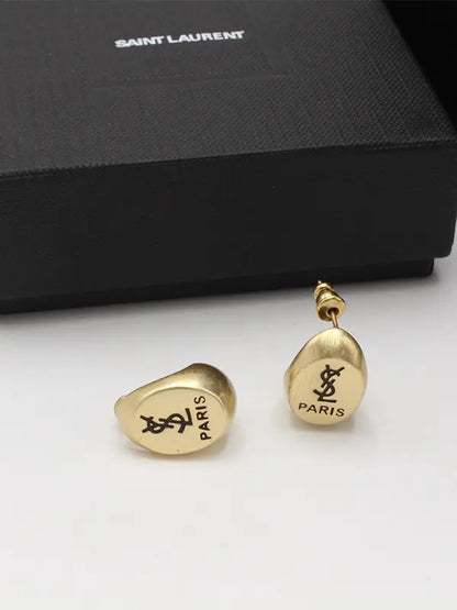 حلق ايف سان لوران ذهبي مطفي لوقو حلق ysl