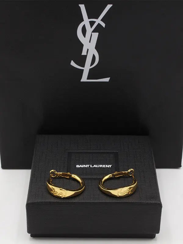 حلق ايف سان لوران مدور ذهبي لوقو حلق ysl