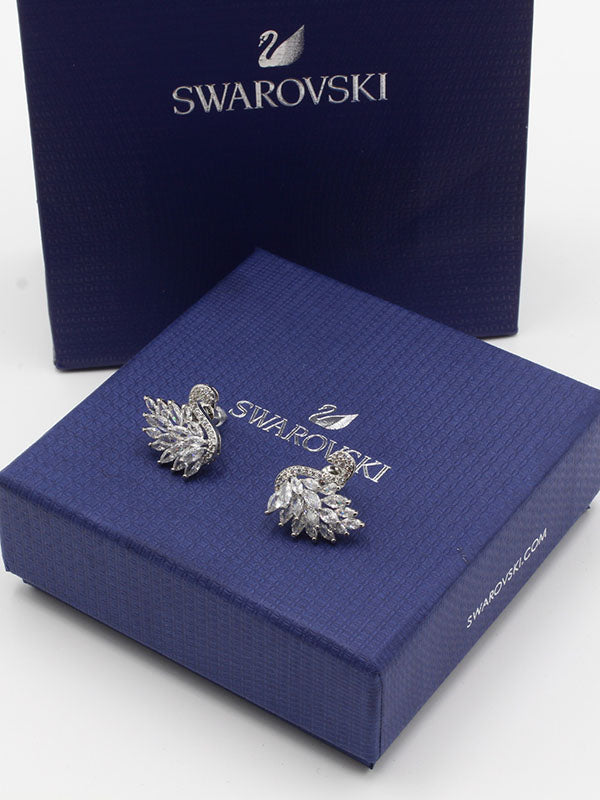 حلق سواروفسكي سوان فضي حلق Swarovski فضي