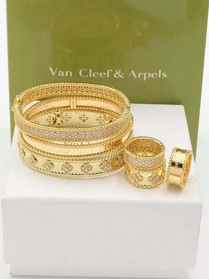 مجموعه اساور وخواتم فان كليف مرصعة زركون ماستر اسواره van cleef ذهبي 6