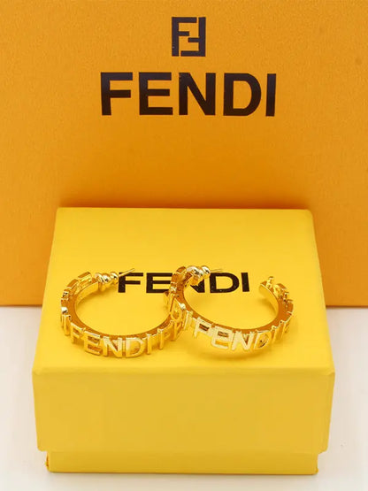 حلق فندي نيو سيركل لوقو حلق fendi ذهبي
