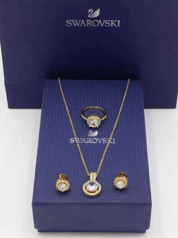 طقم سواروفسكي 3 قطع ذهبي زركون اطقم Swarovski
