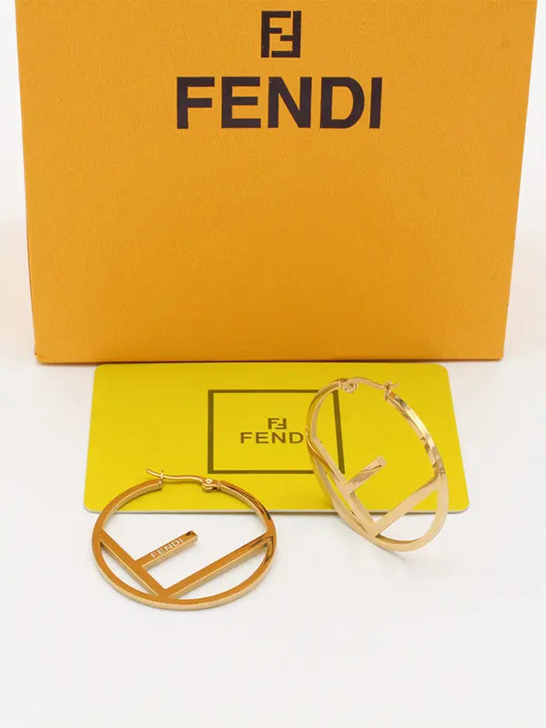 حلق فندي مدور كبير فلات لوقو حلق fendi
