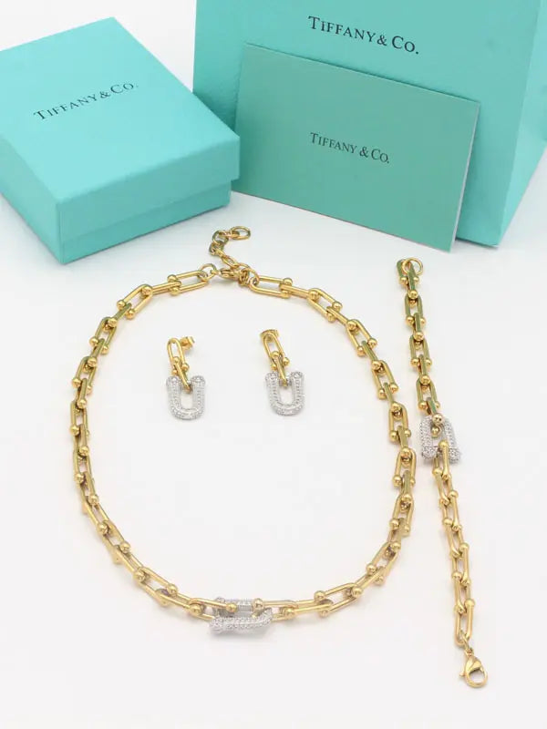 طقم تيفاني الجديد زركون 3 قطع اطقم tiffany ملون ذهبي