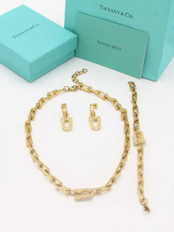 طقم تيفاني الجديد زركون 3 قطع اطقم tiffany ذهبي