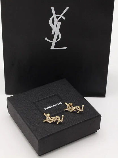 حلق ايف سان لوران كريستال لوقو حلق ysl